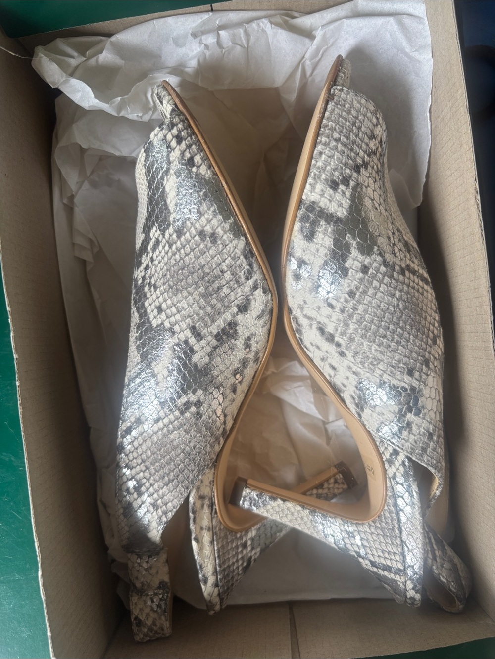 Paul Green Snake-Print Pointed Slingback Heels in White and Graypp